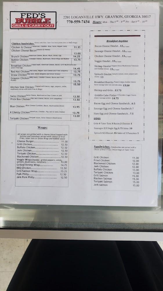 Fed's Bubble LLC, Menu image 3