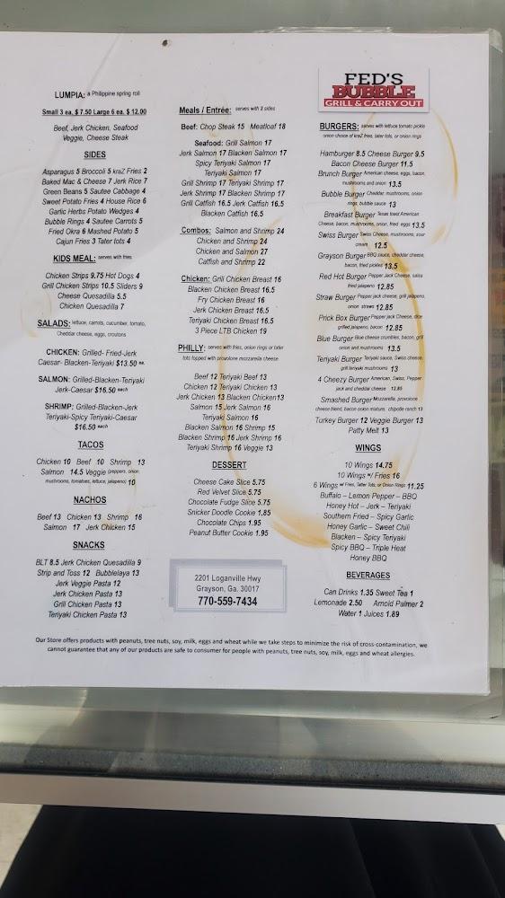 Fed's Bubble LLC, Menu image 4